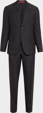 Isaia Mens Wool Pinstripe Slim Two-Piece Suit