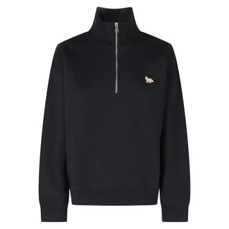 Maison Kitsun&eacute; Baby Fox Half Zipped Sweatshirt - Dames - Vesten met rits - Zwart - L - Katoen - Hoodies & sweatvesten