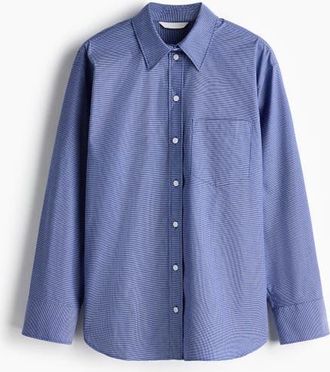 H&M Oversized Cotton Poplin Shirt in Blue/checked at Nordstrom, Size Xx-Large