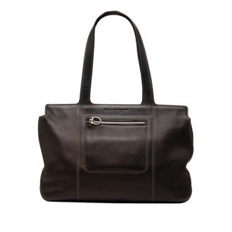 Ferragamo Brown Leather Shoulder Bag Tote Bag (Pre-Owned)