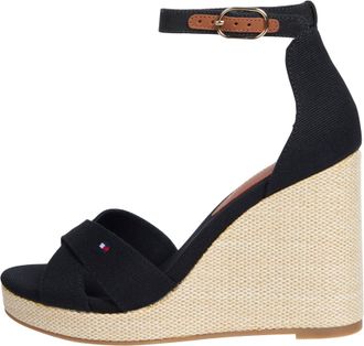 Tommy Hilfiger Womens Flag Crossover High Wedge Sandals with Ankle Straps, Black (Black), 3.5