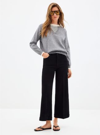 Paige Womens Anessa cropped solid black jean Fit: Wide leg, high rise