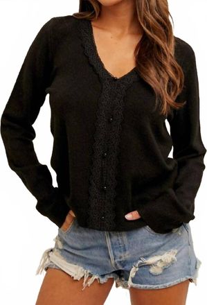 Hem & Thread For Keeps Lace Trim Sweater In Black