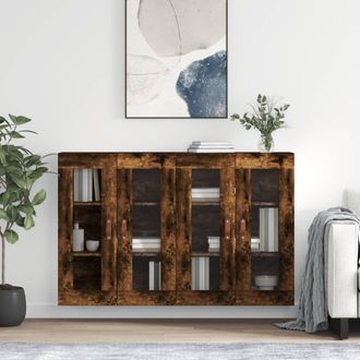 Berkfield Home Wall Mounted Cabinets 2 pcs Smoked Oak Engineered Wood in Brown