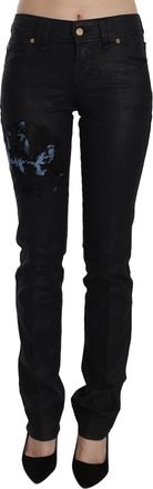 John Galliano Swan Floral Embroide Mid Waist Skinny blue Womens Jeans