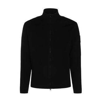 C.P. Company Cardigans, male, Black, Size: 2XL Black Wool Knitwear with Zip Fastening