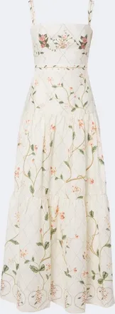 Agua Bendita Lima floral embroidered linen maxi dress
