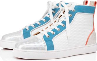 Christian Louboutin White & Blue Orlato Flat High Tops Size 42.5