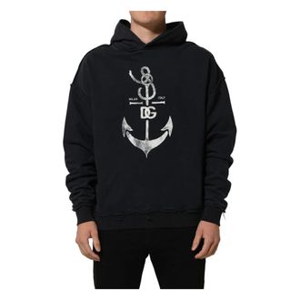 Dolce & Gabbana Anchor Print Hooded Sweatshirt - male - Dolce & Gabbana - Hoodies - Black - L - Sweatshirts & Hoodies