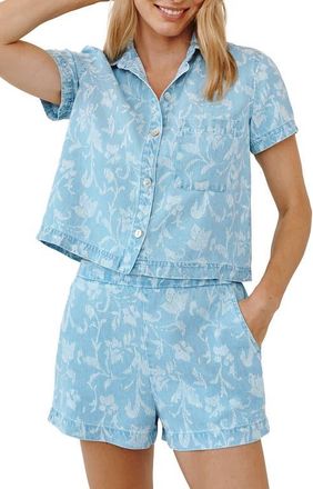 Bella Dahl Floral Crop Camp Shirt in Vintage Fleur Denim at Nordstrom, Size X-Small