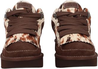 UGG Brown Leather Fur Accent Sneakers