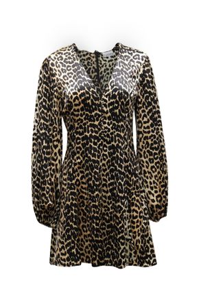 Ganni Ganni Blakely Leopard Print Mini Dress in Brown Silk Blend