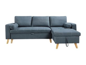 VENTE-UNIQUE.COM Sof&aacute; rinconera tela azul verdoso