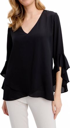 Joseph Ribkoff V-Neck Ruffled Top In Black