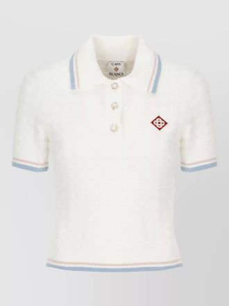 Casablanca short sleeve boucl&eacute; polo shirt contrast trims