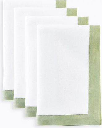 Solino Home Linen Dinner Napkins Set of 4, 20 x 20 Inch for Dining Table, Holiday and Everyday Table Decor - Classic in Sage Green And White at