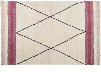 Beliani Alfombra De Algod&oacute;n Beige Claro Rosa 140 X 200 Cm Patr&oacute;n Geom&eacute;trico Borlas Afsar