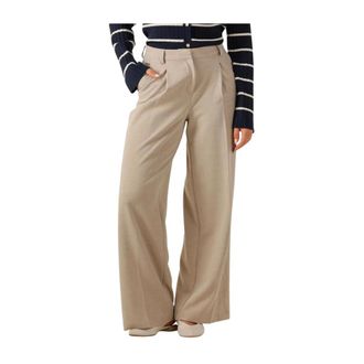 Object Object, Broeken, Dames, Beige, XS, Polyester, Wijde Beige Pantalon voor Vrouwen