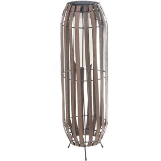 Beliani Garden Solar Lantern Dark Brown Synthetic Material Woven Shade Iron Base LED Garden Deco MUZIZI