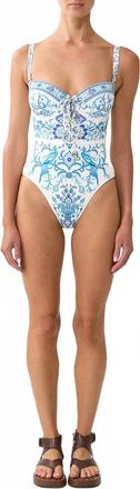 Camilla Lace Up Underwire Moulded Cup One Piece Swimwear In Isnik Lullaby