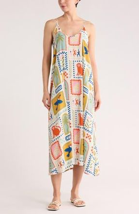 Nordstrom Rack Spaghetti Strap Cover-Up Dress in Ivory Animal Multi Tile at Nordstrom Rack, Size X-Small