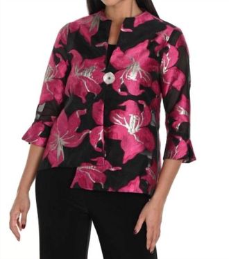 Frank Lyman Design Woven Jacket In Black/pink