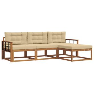 vidaXL Conjunto De Sof&aacute;s De Exterior Con Coj&iacute;n 4 Pcs Natural Y Beige Vidaxl