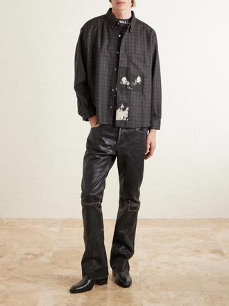 Enfants Riches Deprimes Assemblage Button-Down Collar Frayed Checked Virgin Wool-Flannel Shirt