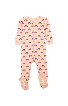 Leveret Footed Printed Cotton Matching Family Pajamas, Coordinated Prints in Pink Rainbow at Nordstrom, Size 18-24M