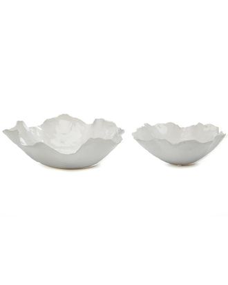 Tozai Home Set of 2 White Free Form Bowls