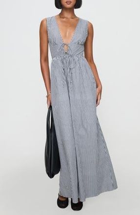 Princess Polly Pokey Stripe Sleeveless Cotton Maxi Dress in Black /White Stripe at Nordstrom Rack, Size 2