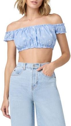 Florence By Mills Embroidered Eyelet Off the Shoulder Crop Top in Blue Jet Stream at Nordstrom Rack, Size Xx-Large