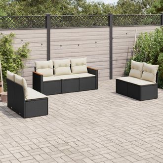 vidaXL Set De Comedor De Jard&iacute;n 7 Pzas Y Cojines Rat&aacute;n Sint&eacute;tico Negro Vidaxl