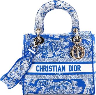 Dior Toile de Jouy Lady D-Lite Bag Embroidered Canvas tote bag - Blauw