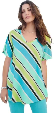 Roaman's Plus Size Ultimate Short Sleeve Swing Tee in Ocean Multi Stripe at Nordstrom, Size 28