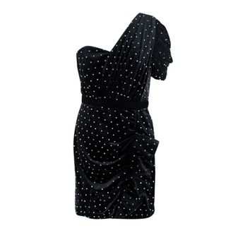 Self Portrait Black Velvet Diamant&eacute; One Shoulder Mini Dress Size S