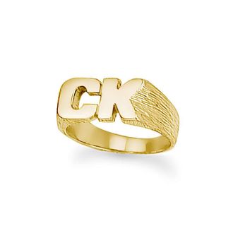 Jewelco London 9ct Gold Personalised Identity Barked Initial Ring | Size: X