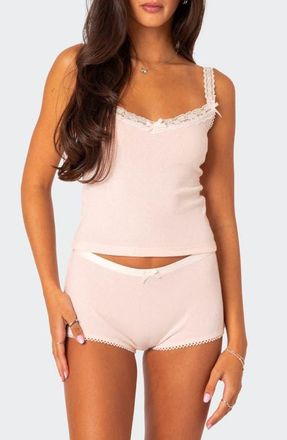 Edikted Mariana Pointelle Lace Tank in Light-Pink at Nordstrom, Size X-Small