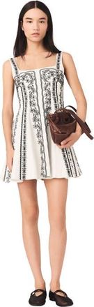 Maje Short embroidered dress in Ecru /Black at Nordstrom, Size 42 Eu