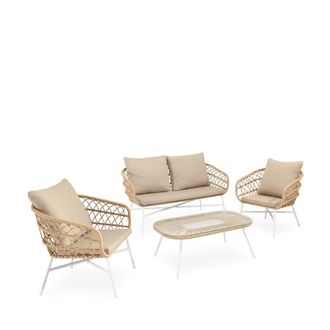 Koketto Home Conjunto de sofas de jard&iacute;n beige de 4 plazas con mesa