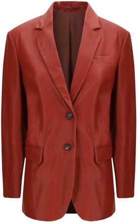 Brunello Cucinelli Brick Leather Tailored Blazer, Brand Size 42 (US Size 8)
