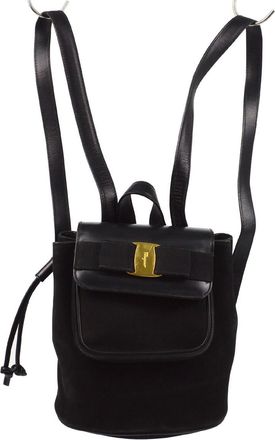 Ferragamo Vara Flap Drawstring Backpack Leather And Suede Black Suede Backpack Bag (Pre-Owned)