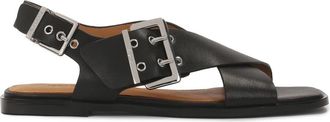 Kazar Zwarte platte sandalen met brede banden - Dames - Sandalen - Zwart - 38 EU - Leer - Schoenen