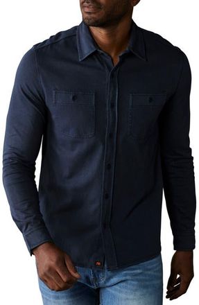 The Normal Brand Lennox Cotton Jersey Button-Up Shirt in Navy at Nordstrom, Size Small