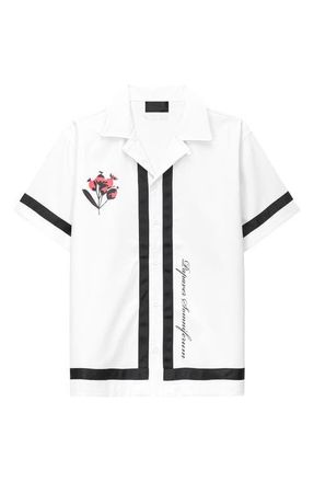 Rta Nathan Poppy Graphic Oversized Button-Up Camp Shirt in White Poppy at Nordstrom, Size Xxx-Large
