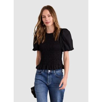 Baukjen Lillie Organic Smocked Top in Caviar Black at Nordstrom, Size 12