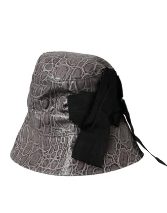 Dolce & Gabbana HAT9554 Crocodile-Embossed Leather Bucket Hat - Gray
