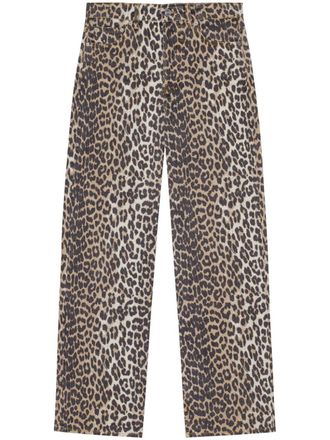 Ganni leopard print denim trousers - Brown