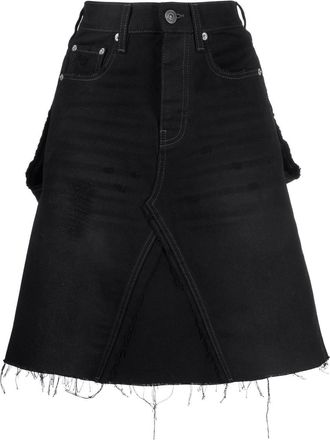 Balenciaga rip-detail A-line denim skirt - women - Polyester/Cotton - 34 - Black
