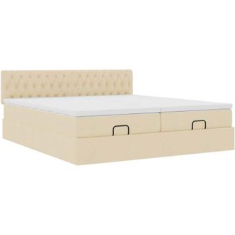 vidaXL Estructura De Cama Otomana Con Colchones Tela Crema 200x200cm Vidaxl